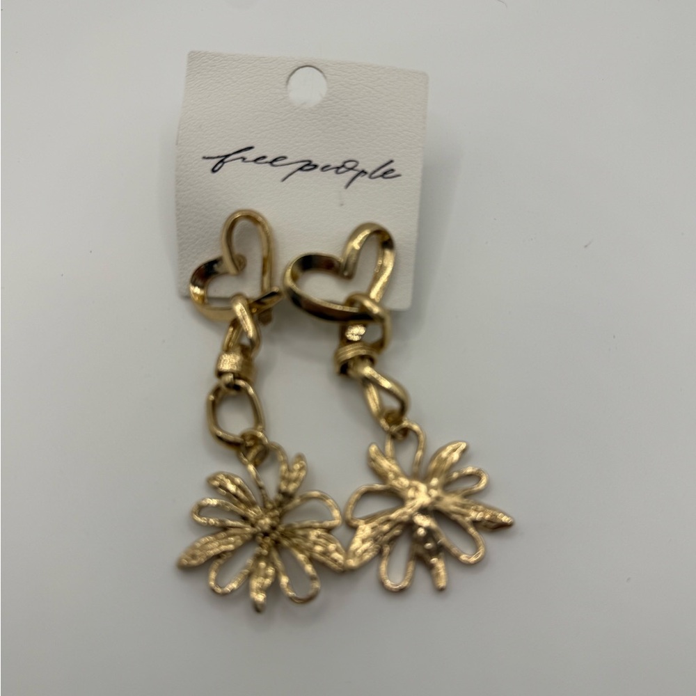 Free People Gold Heart and Flower Earrings